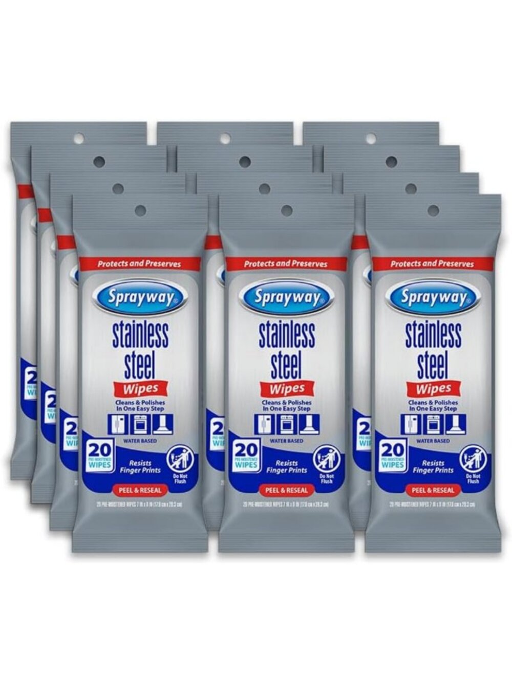 Pre-Moistened Stainless Steel Wipes, 20ct Pack of 12 | Streak-Free Cleaner for